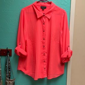 Forever 21+ highlighter pink blouse